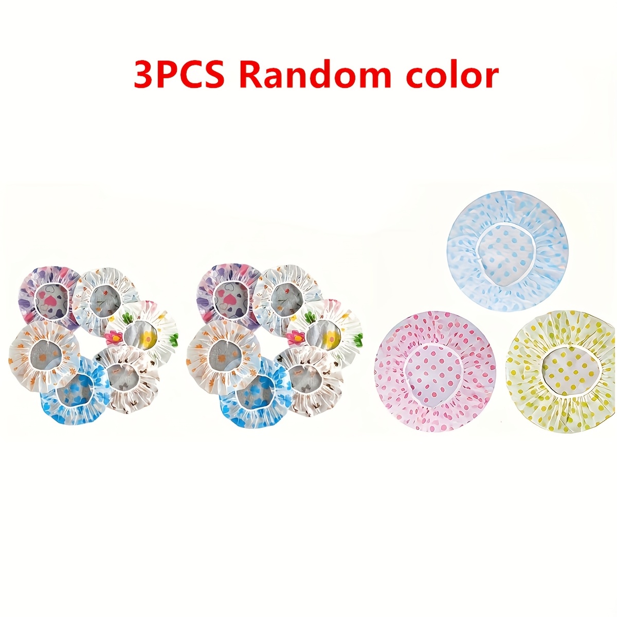 TEMU 3pcs Random Colors Cute Polka Dot Print Shower Caps, High Quality Bath Caps, Reusable Plastic Shower Caps, Elastic Band, Women' Salon Hair Caps