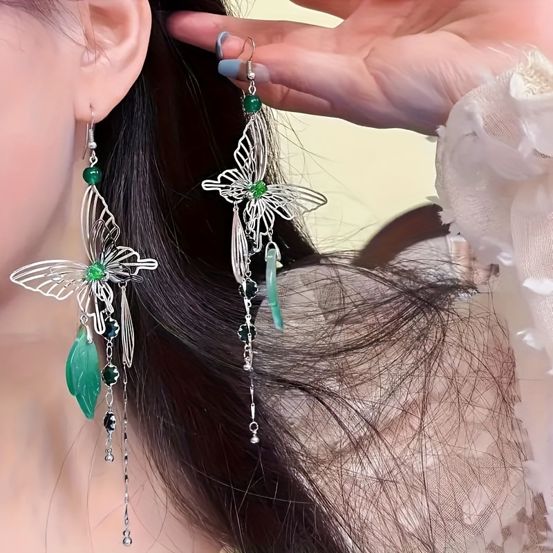Women's Butterfly Wing Tassel Pendant Earrings