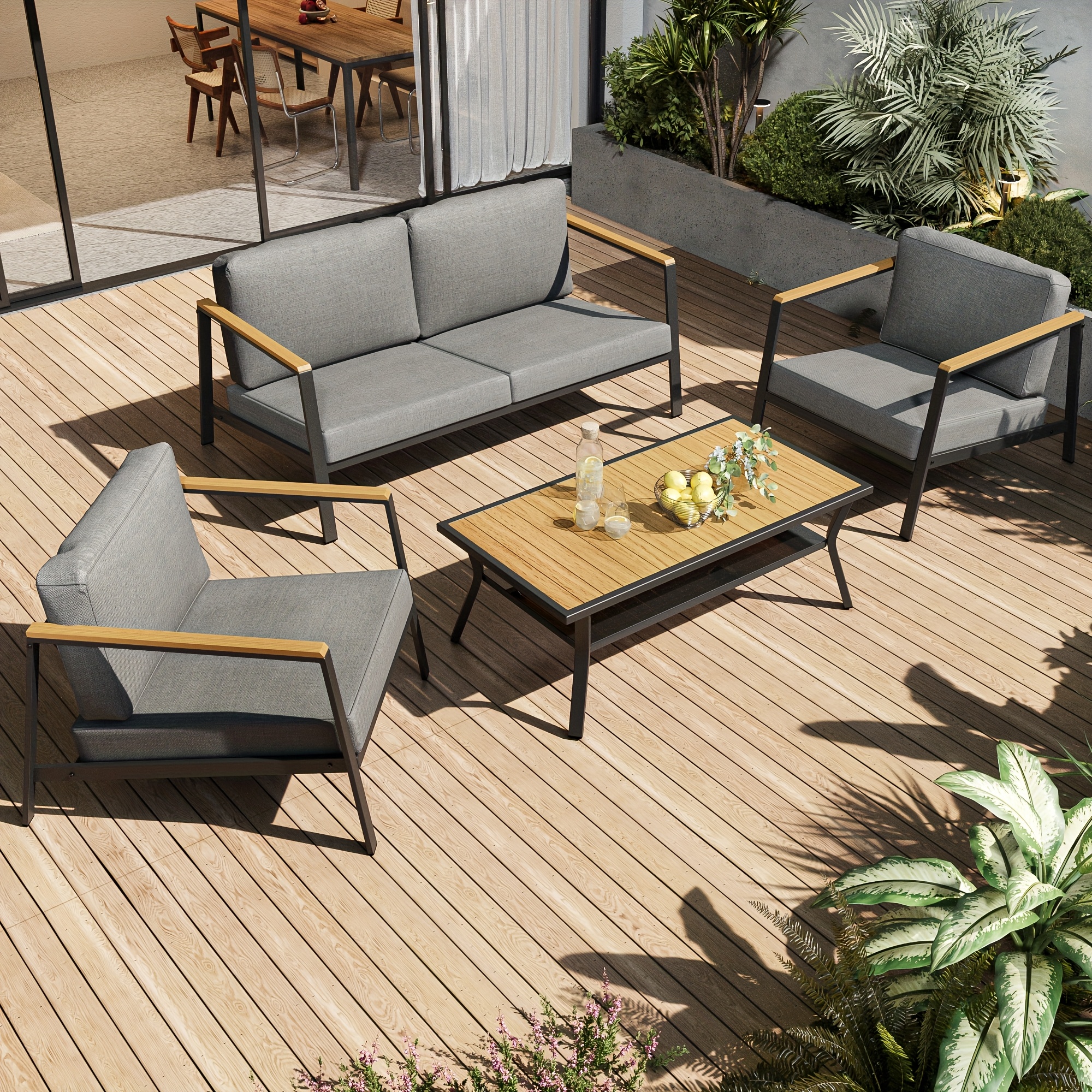 4pcs aluminum outdoor patio furniture set with thicken cushions sturdy table modern patio conversation sets sofa for balcony garden deck porch