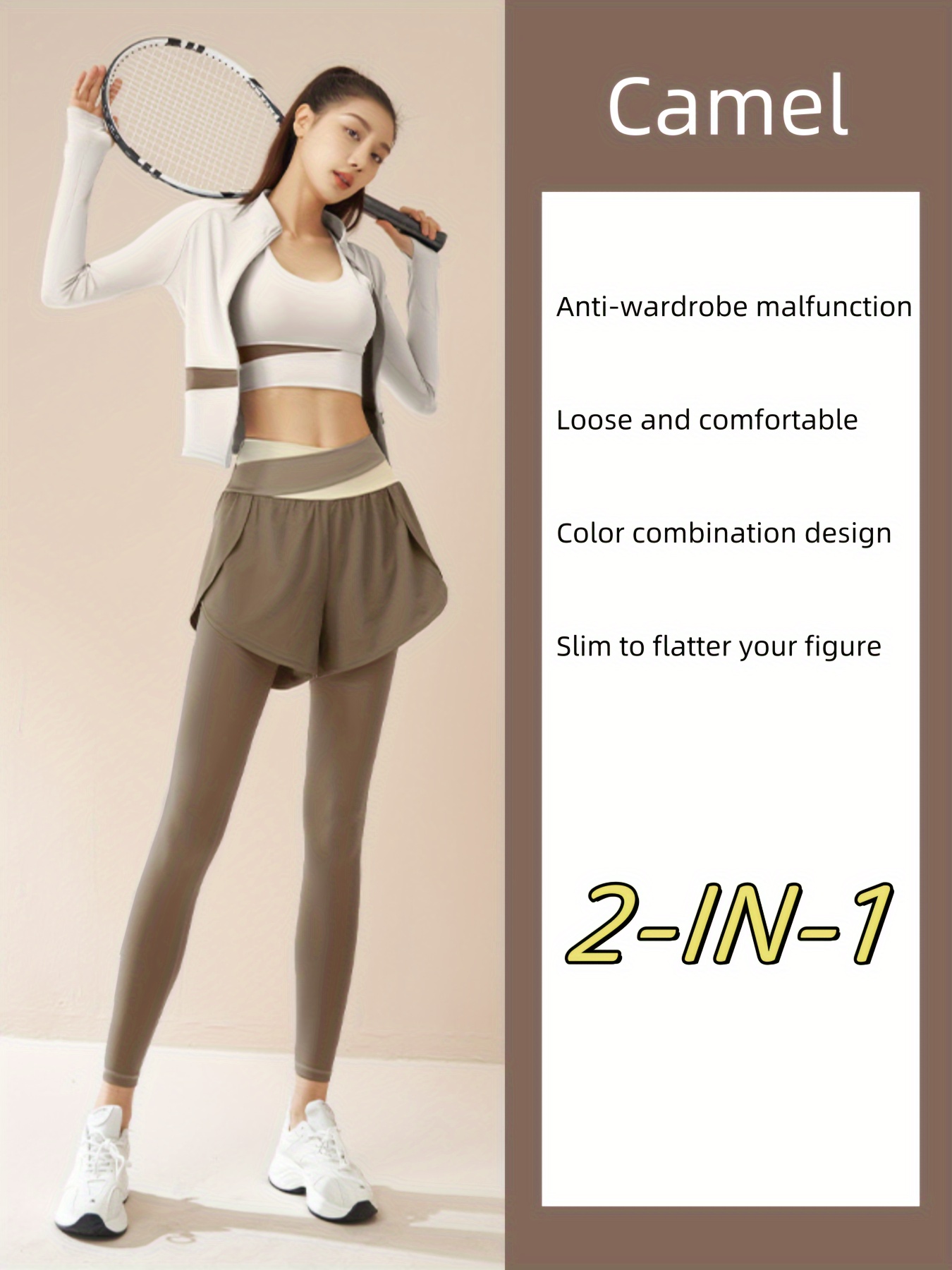 new two in one womens fitness color matching trousers shorts and trousers in one upgraded quick drying fabric sports pants high elasticity womens sports leggings womens yoga fitness wear for fall details 3