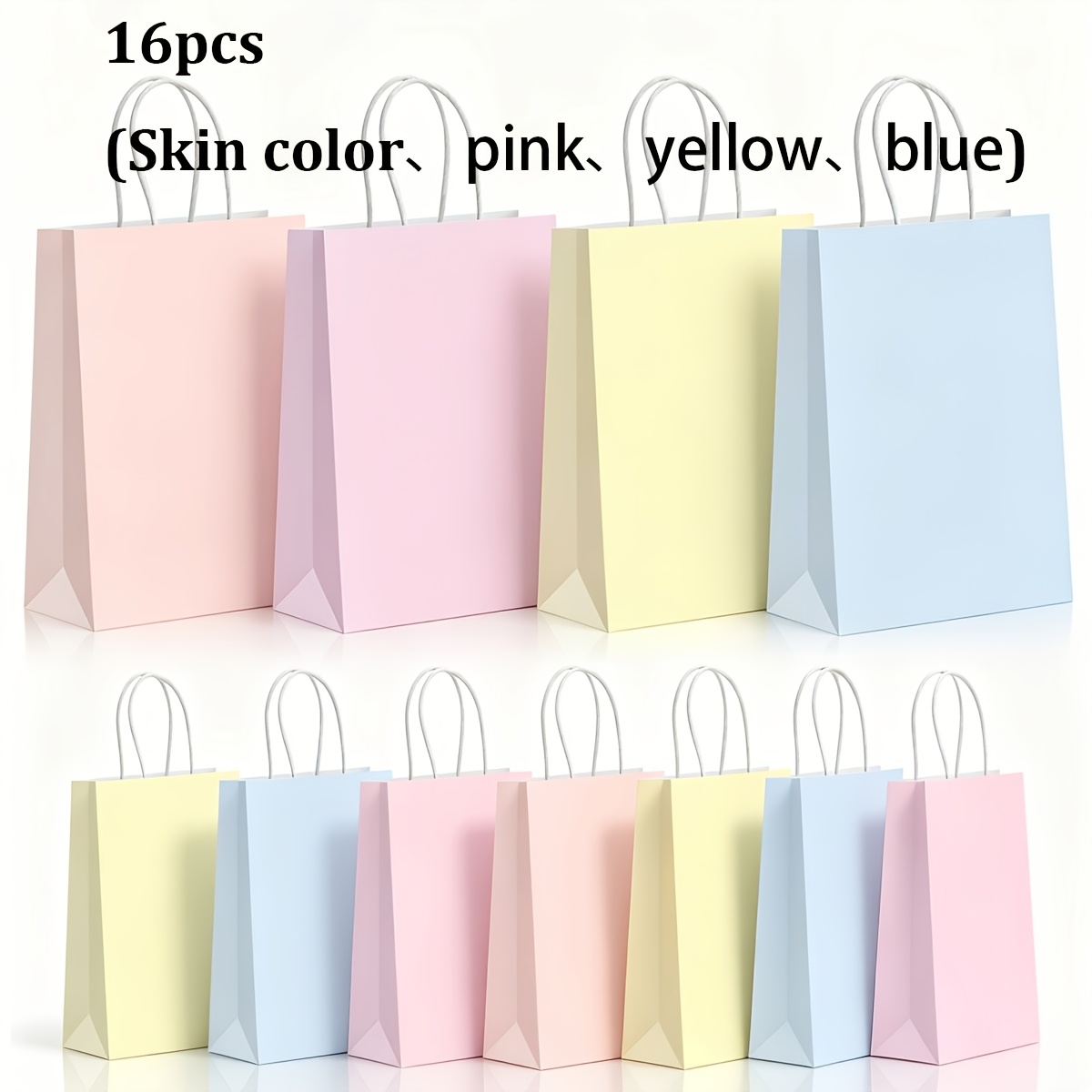 16pcs Set Of 4 Styles Party Bags, Macaron Paper Party Bags, Paper Small Gift Bags With Handles, Suitable For Christmas, Birthday, And Other Occasions, Universal Gift Wrapping