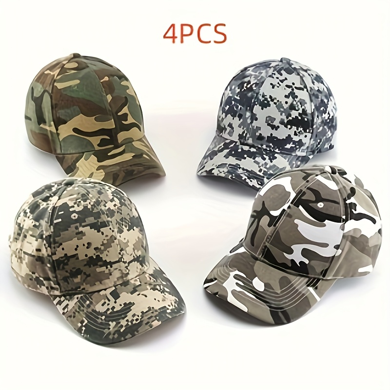 Image of 4 Camouflage Sports Baseball Caps Suitable For Camping, Hiking, And Fishing, As Duckbill Caps