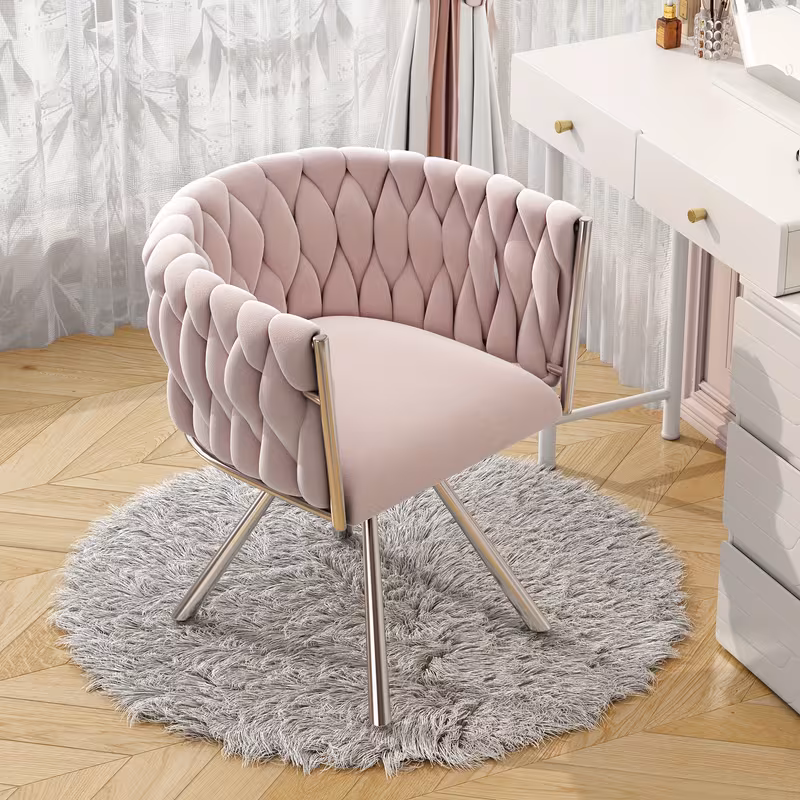 velvet 1pc single deluxe bedroom swivel chair casual swivel chair four metal supporting legs pink 1