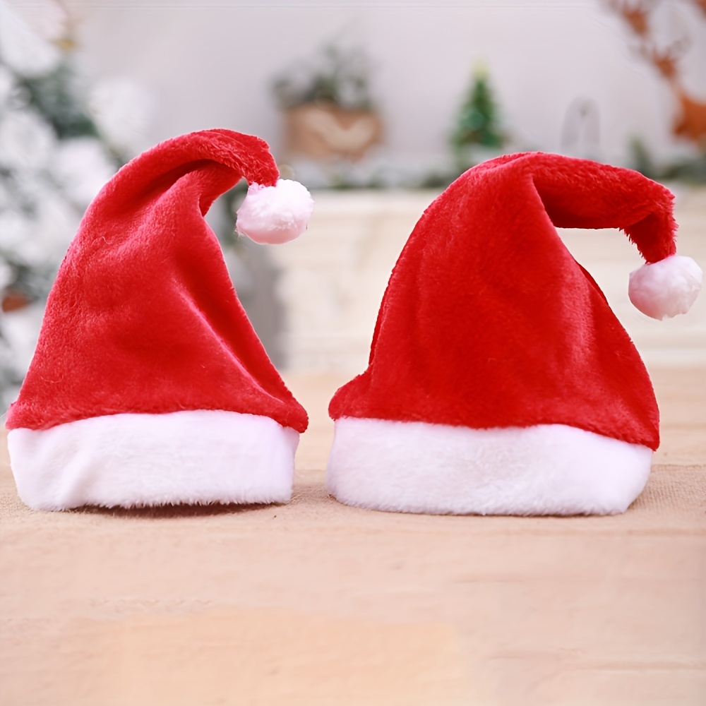 

5-pack Christmas Decorative Santa Hats, Plush Fabric Holiday Party Hats, Festive Seasonal Caps For Christmas Celebrations, No Battery Required