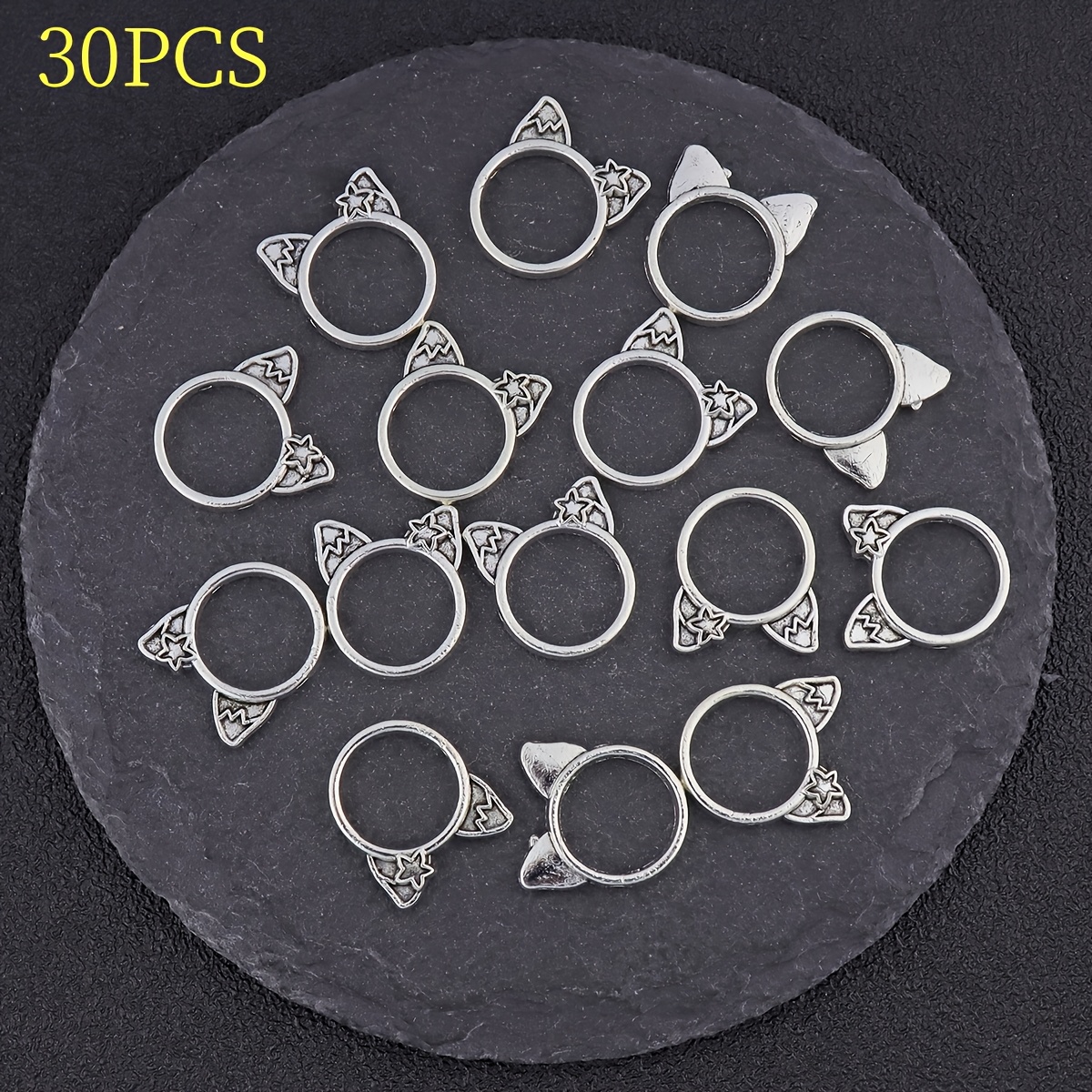 TEMU 30 Retro-style Star-shaped Beads With Cat Ears, Made Of Alloy, For Bracelet And Necklace Decoration Materials