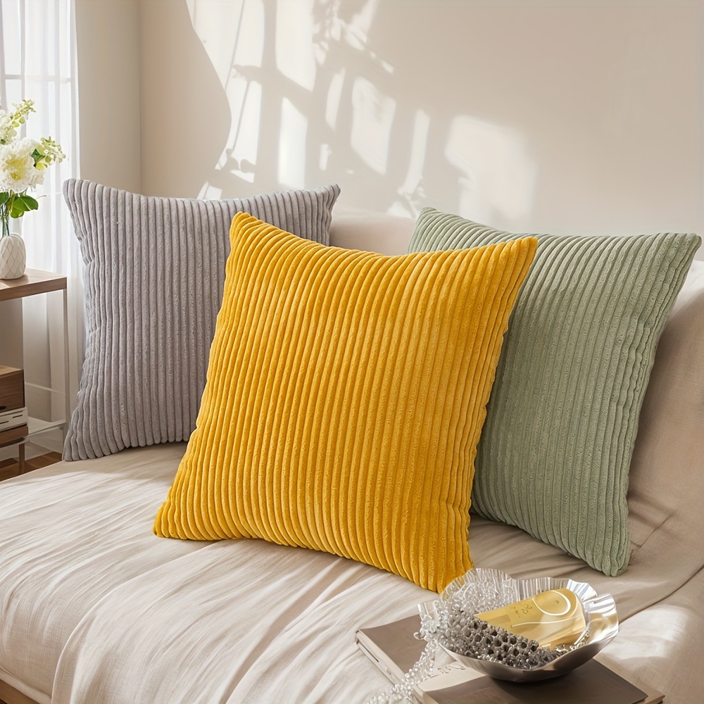 2 bucăți, Huse de pernă decorative cu dungi moi, Pătrate din catifea cordonată crem, 18in*18in, Decorațiuni moderne și confortabile pentru casă, Fără umplutură pentru pernă detalii 2