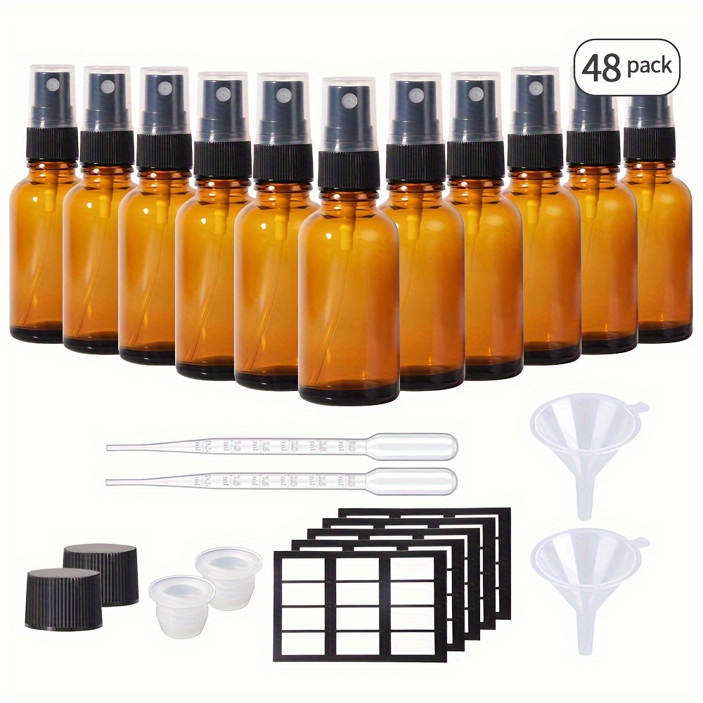 

48pcs Amber Glass Spray Bottle Set - 1oz & 30ml, Uv , , Refillable Travel Containers For Essential Oils, Aromatherapy, Cleaning & Perfume