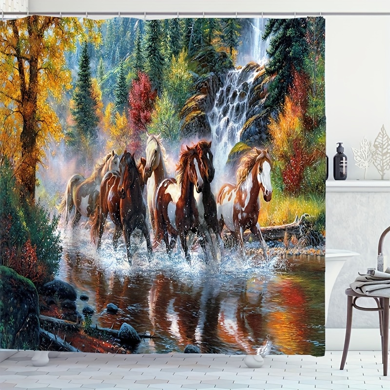 

1pc Shower Curtain, Running On Pattern, Cloth Bathroom Decor Set