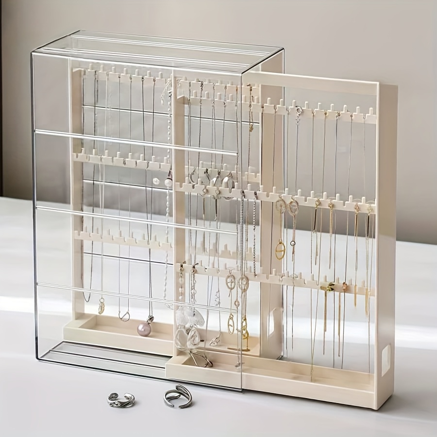1pc jewelry storage box with pull out display shelves keychain hooks durable plastic organizer for bracelets necklaces earrings bedroom bathroom holiday gifts back to school supplies Product details 0