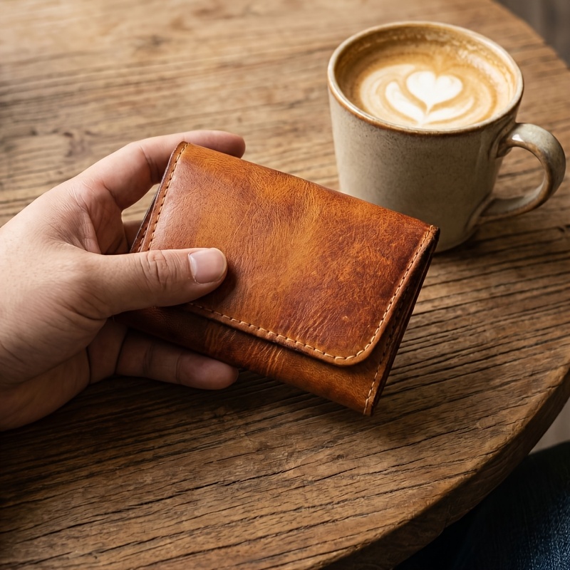 Porte-cartes Vintage en Cuir Pleine Fleur Tanné, Fait Main, Style Délavé, Multi-fentes, Porte-monnaie, Porte-permis, Cuir Véritable