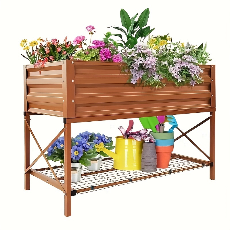 

Raised Garden Bed Galvanized Steel Elevated Planter Box, Storage Shelf, Protective Liner For Growing Fresh Herbs, Vegetables, Flowers, Succulents For Backyard, Patio, Balcony 43"x20"x30