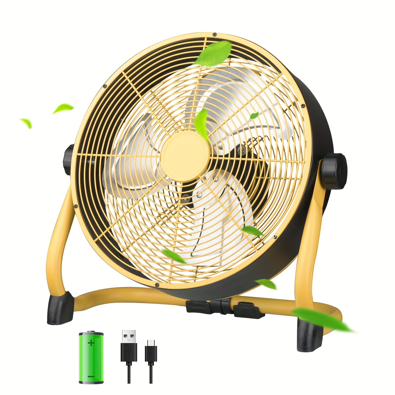 

12 Inch Battery Operated Fan, High Velocity Floor Fan, Heavy Duty Metal Industrial Fans With Adjustable 360° , 9-speed Rechargeable Fan