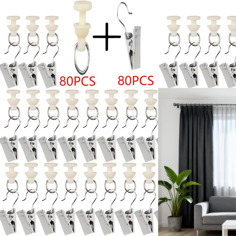 Image of 80pcs/160pcs Curtain Plastic Ivory And Curtain Clips Hooks - , Durable, And Other - Suitable For Curtains, Shower Curtains, Door Curtains And Other Curtains, Can Be Used For Drying Clothes