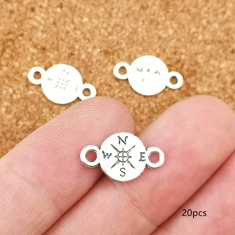 Image of 16x9mm Double Hole Compass Charm Connector, Antique Silvery Diy Handmade Earring Bracelet Necklace Accessories, Bag Keychain Pendant, Handmade Jewelry Accessories, 20pcs