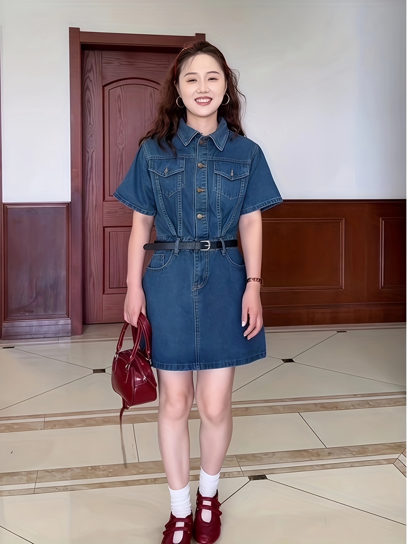 New Summer Casual Denim Dress for Women, Korean Style, Waist-Cinching *  Suitable for Petite Figures, Long Skirt