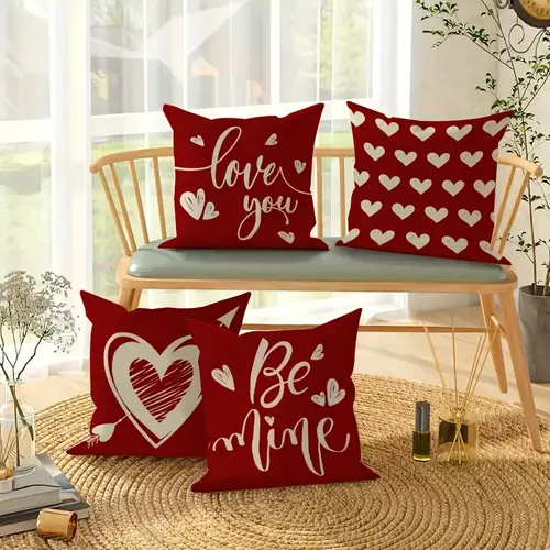 clcarance and closeout 4pcs mothers day red throw pillow covers french style geometric pattern zippered polyester cover suitable for home and bedroom decor holiday decorations machine washable 18x18 inch pillow inner not included