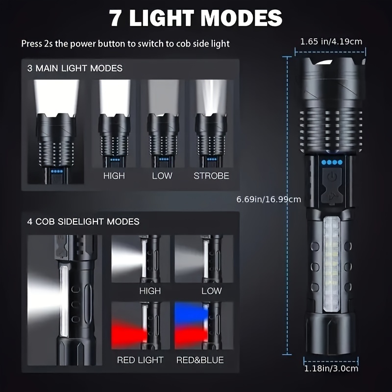 1pc Rechargeable High Lumens Led Flashlights Xhp70 Tactical Flashlight  Zoomable Waterproof Super Bright Flashlight Emergencies Patrol Outdoor  Camping Fishing - Sports & Outdoors - Temu Canada