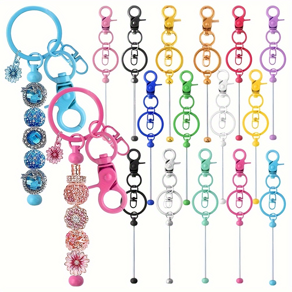 

15pcs Colorful Beadable Keychain Bar, Metal Plating Beaded Keychain, Jewelry Making Accessories