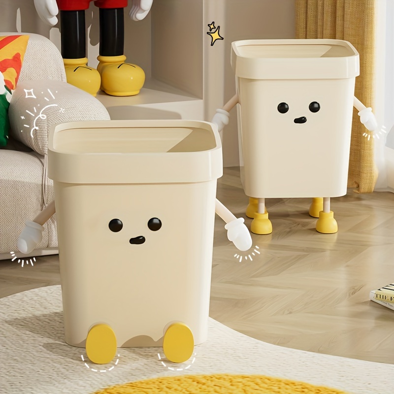 

1pc Creative Cute-looking Trash Can, Large Capacity Garbage Bin, Plastic Waste Basket For Home, Living Room, Bathroom, No-lid, Yellow Feet Design