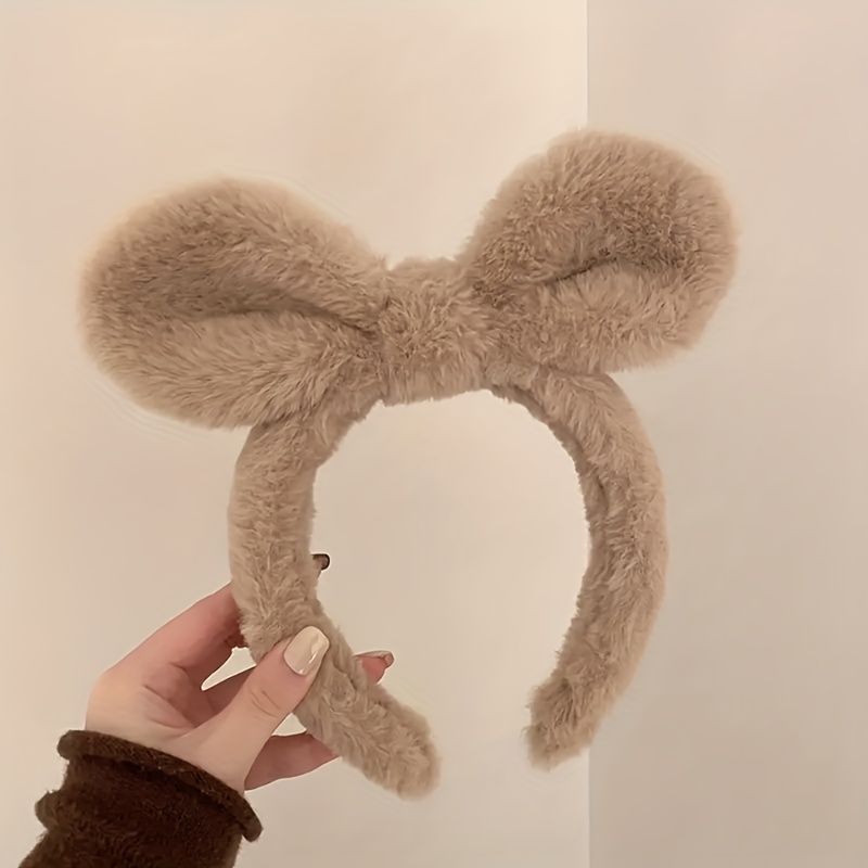 TEMU 1pc Bandeau en peluche Oreilles Visage de dessin animé Bandeau de soin pour le nettoyage des cheveux Bandeau pour femmes Pince à cheveux Cosplay