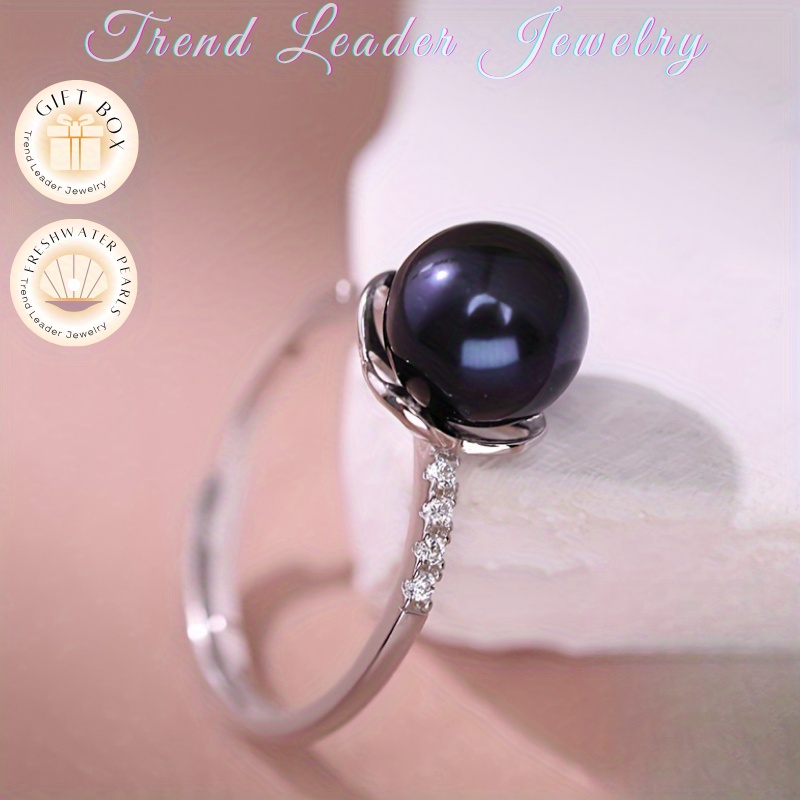Anillo redondo de perlas negras de agua dulce S925, banda ajustable, joyería minimalista | Regalo de Navidad, regalo de cumpleaños, aniversario | Uso diario, citas, fiestas | Perlas de agua dulce con imperfecciones menores | Varios estilos de cajas de regalo gratis, para adolescente