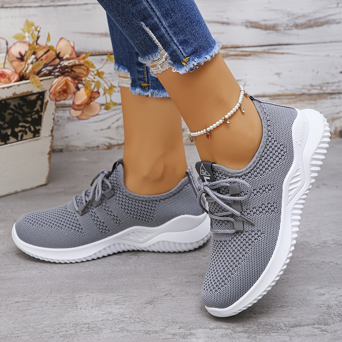 Athletic‎ Running Shoes Mesh Breathable Training Sneakers Grey & White Mesh Breathable Mens Lightweight Gym Workout Running Slip on  main image 4