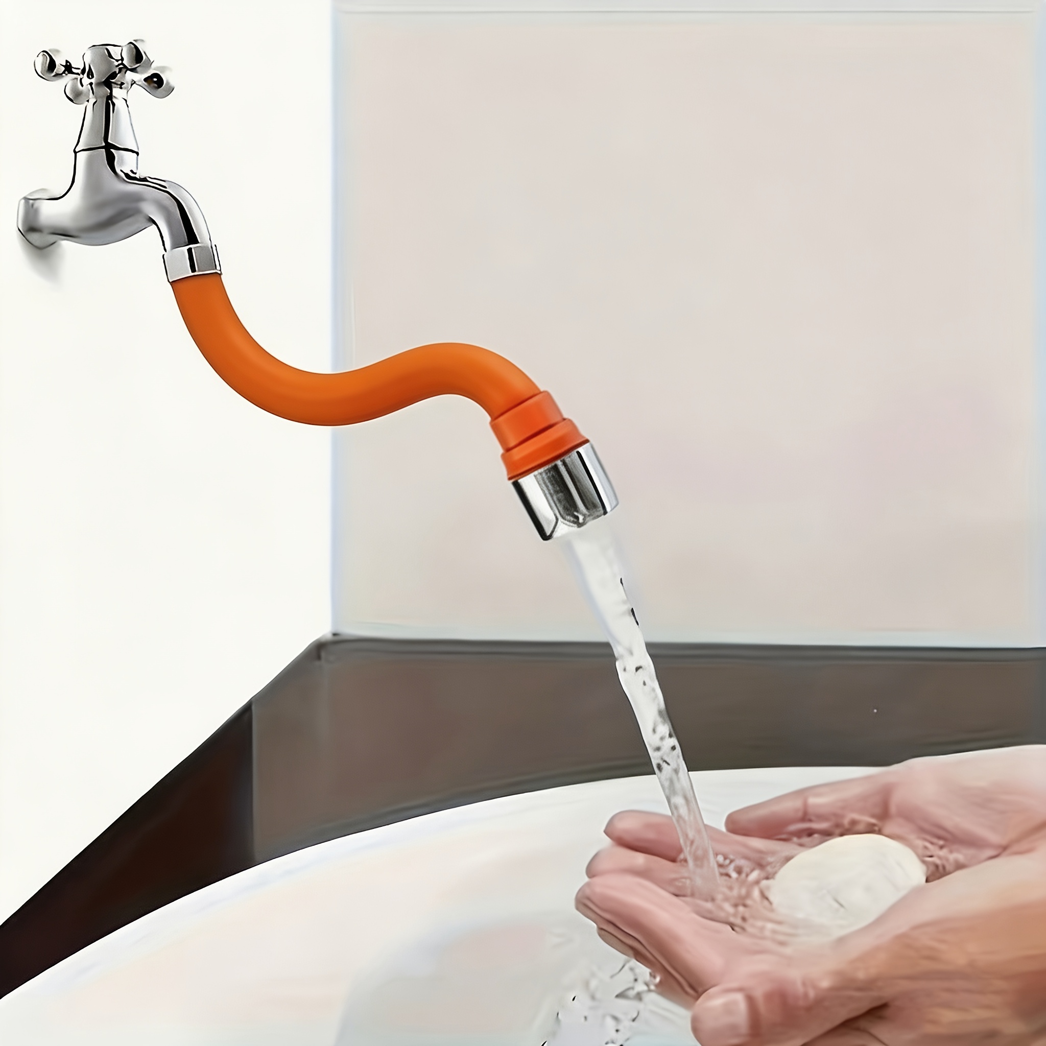 TEMU 1pc Manguera de extensión para grifo antisalpicaduras, con giratorio de , extensor de tubería de agua flexible de ajustable, adecuado para