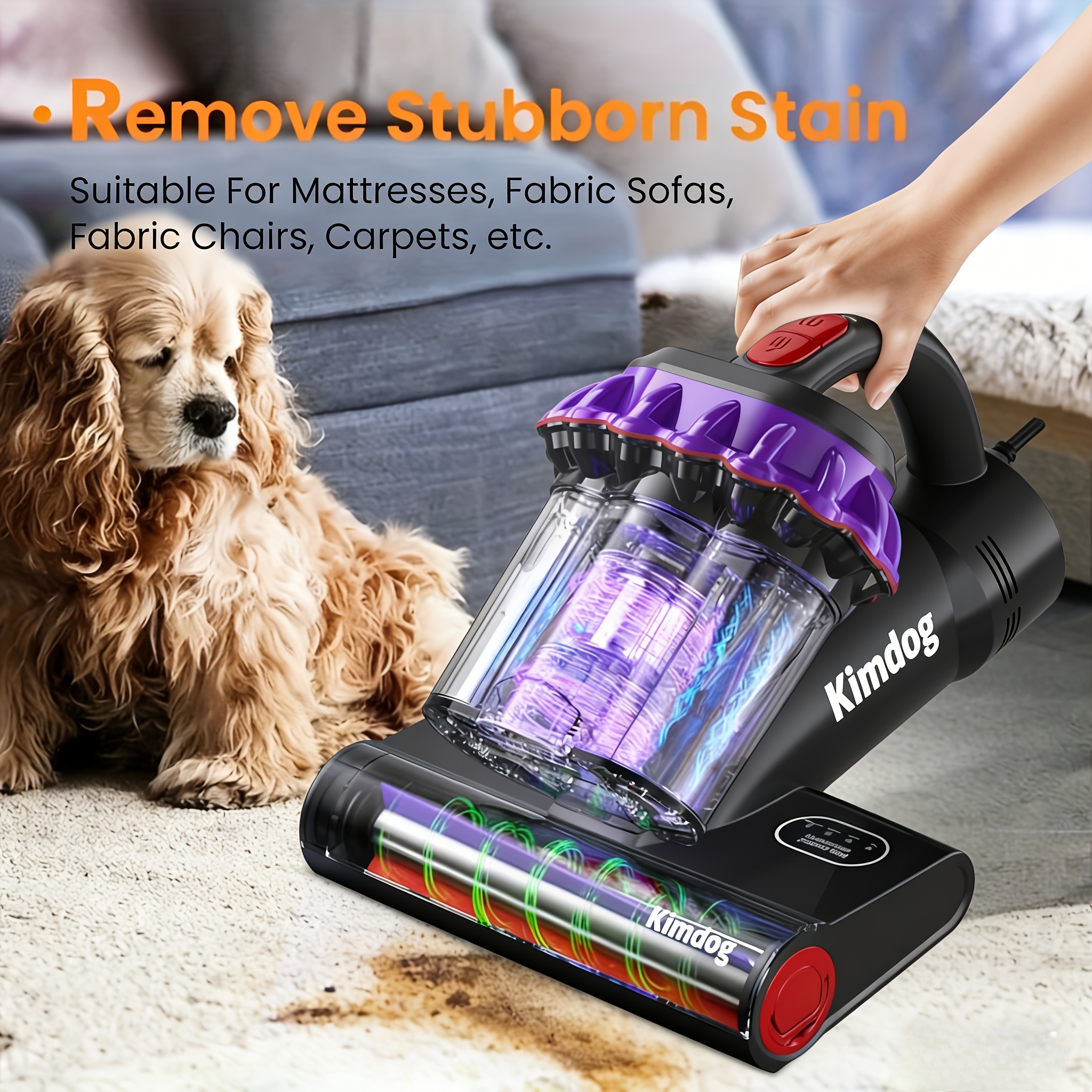 TEMU Bed Mattress Vacuum Cleaner 20kpa With Led Display, 149&deg;f Heat & Hepa Filter, 500w Handheld Vacuum For Sofa And Pet