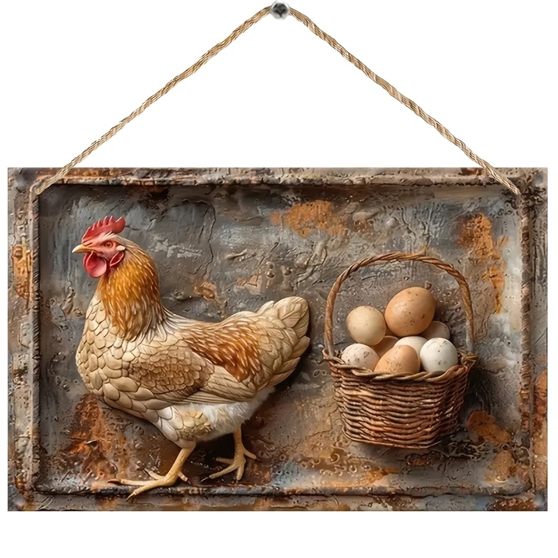 

1pc Rustic Wooden Chicken And Egg Story Sign, Wall Hanging Decor With Rope For Home, Pub, Garden - Craft Plaque