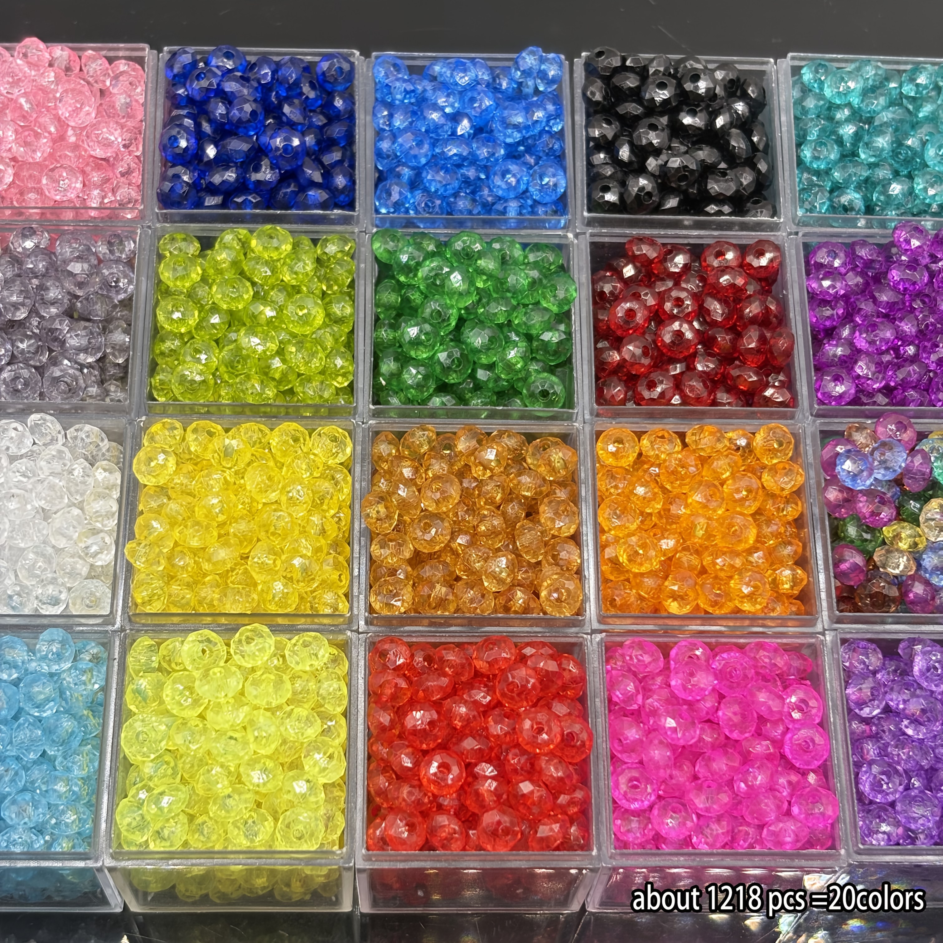 TEMU 1218 pièces de perles rondes plates en acrylique de 6 mm, 20 couleurs, adaptées pour le bricolage de perles, les accessoires décoratifs pour
