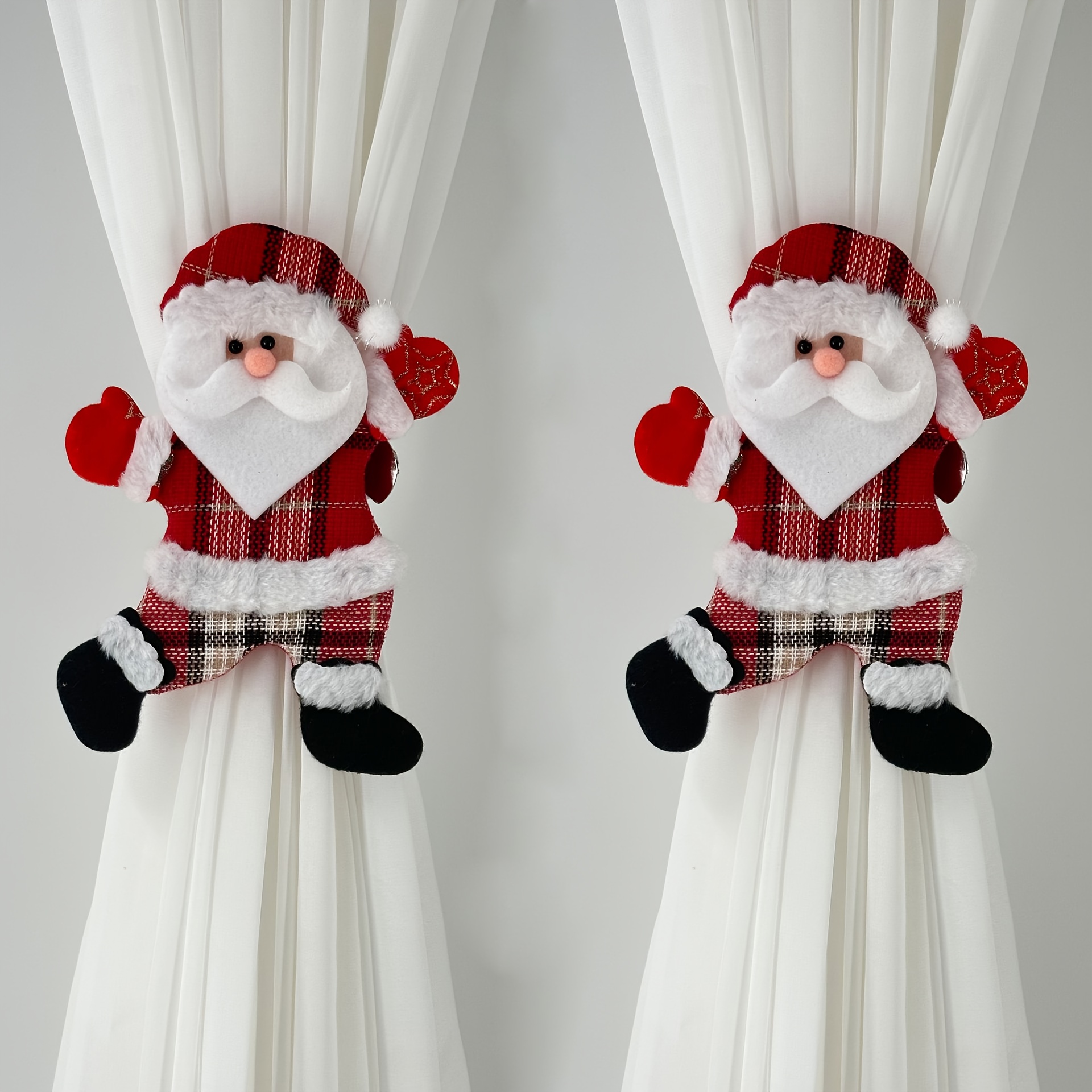 TEMU 2pcs Christmas Curtains - Santa Claus & Reindeer Design, Durable Polyester, Contemporary Style, Perfect For Small Spaces, Ideal Gift For