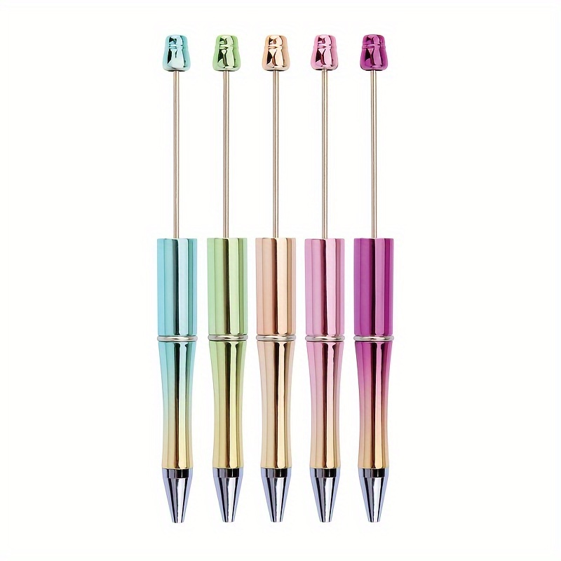 

5pcs Retractable Creative Personality Diy Simple Beaded Pen For Teacher Daily Record Writing Holiday Gift (black Ink)