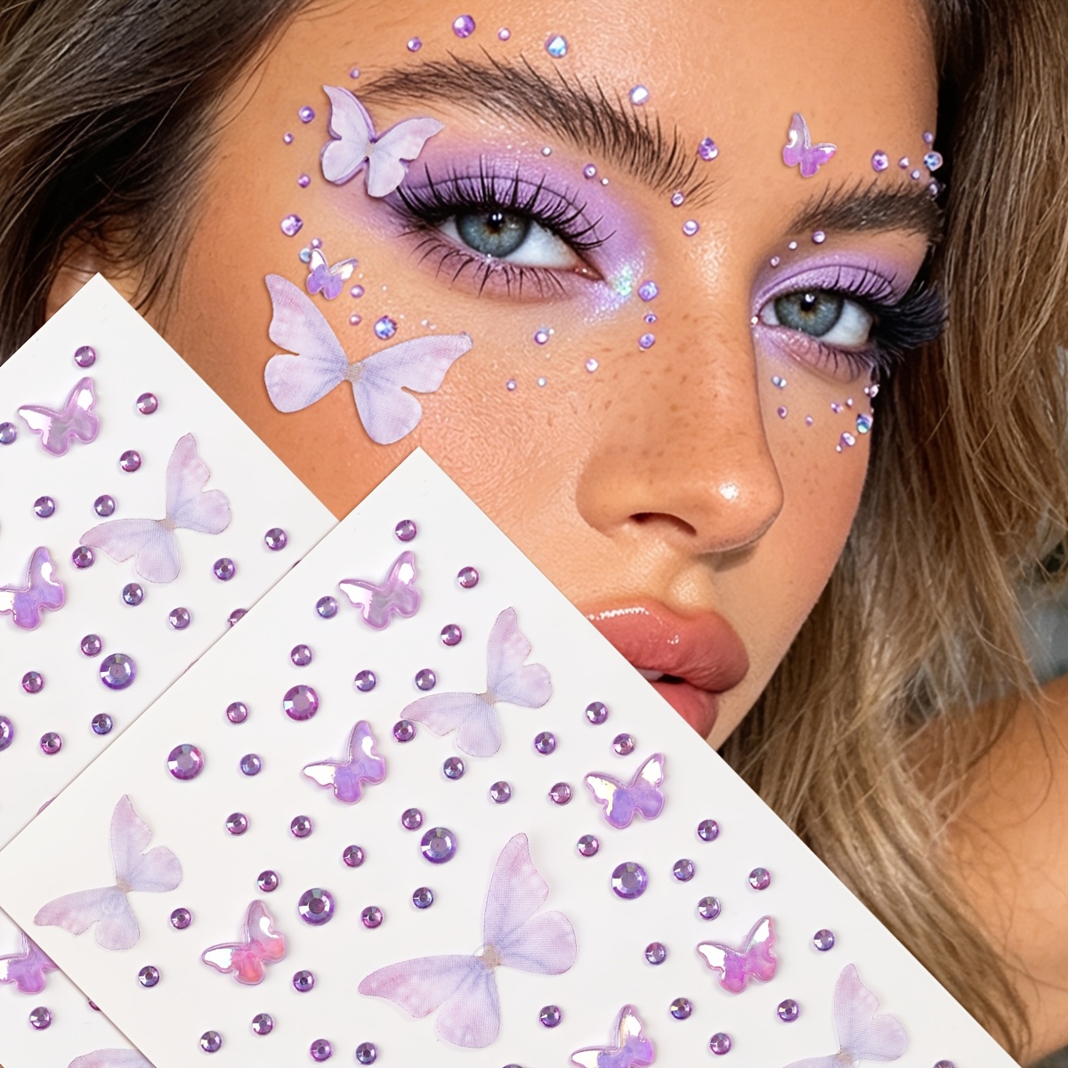 TEMU 2pcs Gentle Minimalist Purple Rhinestone Hair Accessory Stickers, Sparkling Rhinestone Atmosphere Decorative Stickers, Suitable For Holiday Diy
