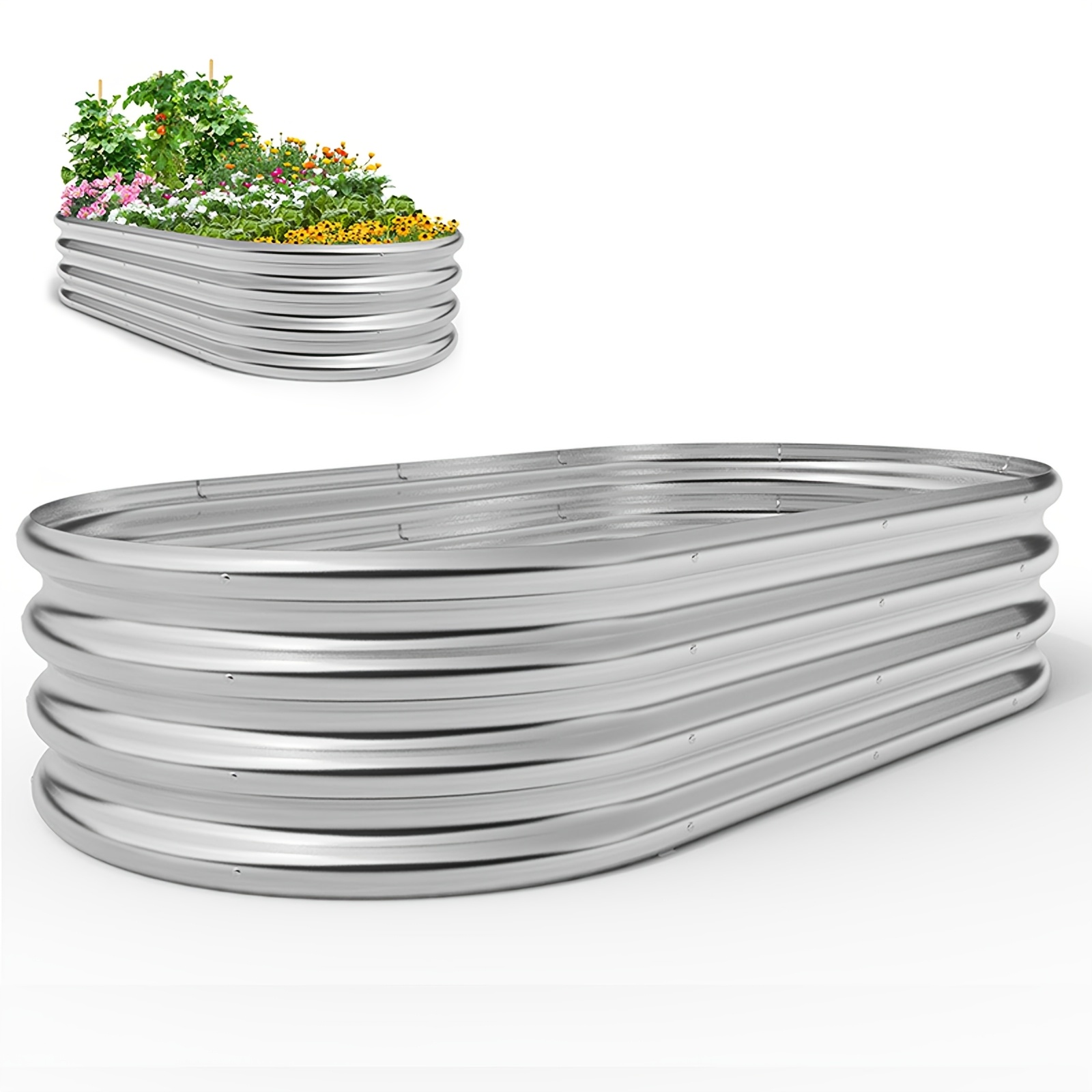 

Galvanized Raised Garden Bed Kit, Galvanized Planter Garden Boxes Outdoor, Oval Large Metal For Vegetables