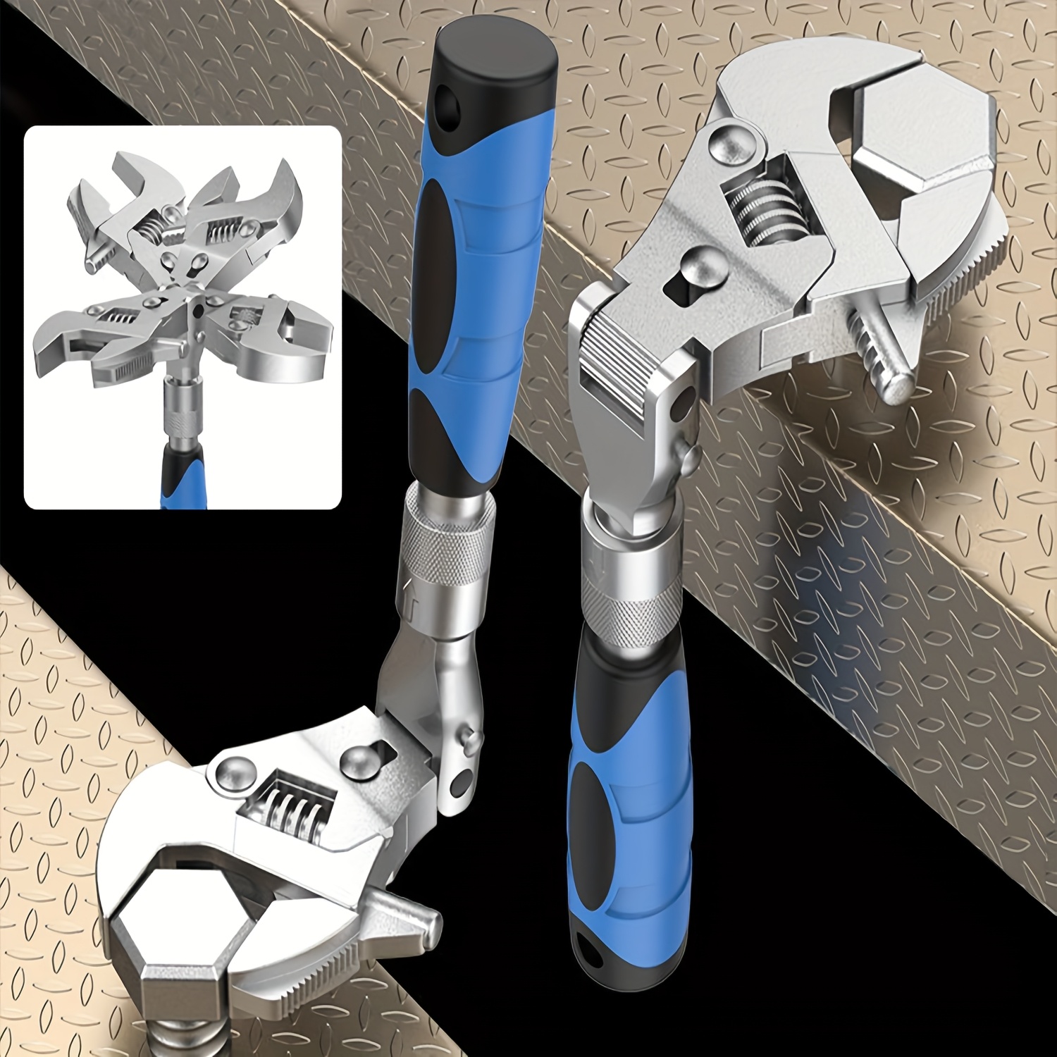 adjustable wrench 10inch to 12 inch ratcheting crescent wide jaw wrench retractable extension shank and 180 dgree rotating   home garage workshop Product details 8