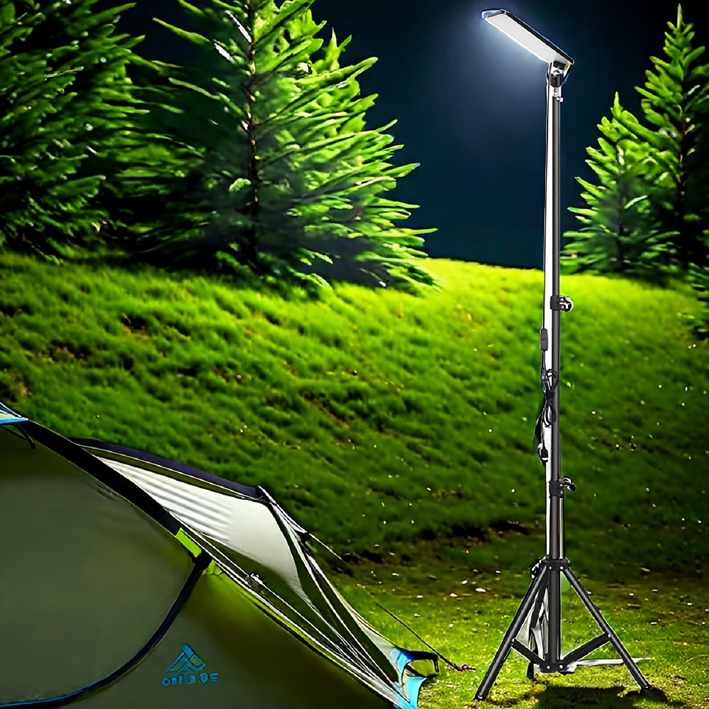 

Usb Rechargeable Led Camping Light With Adjustable Tripod Stand - Waterproof, Polished Metal Finish, 28.74" To 70.87" Extendable