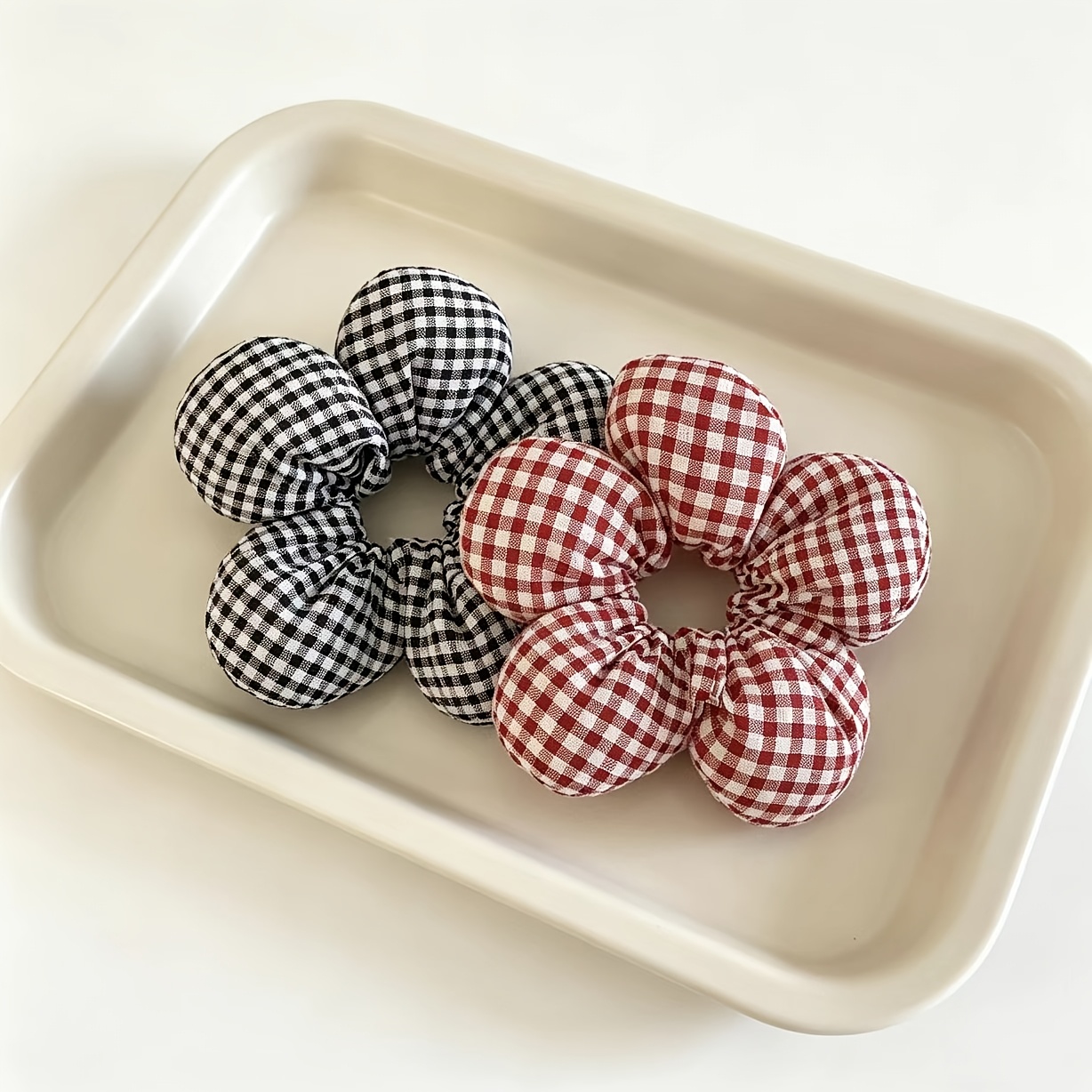 TEMU Juego de 2 piezas de 2 estilos , ligas para el pelo grandes de cuadros y flores engrosadas, ligas grandes bonitas y versátiles para , cuerdas