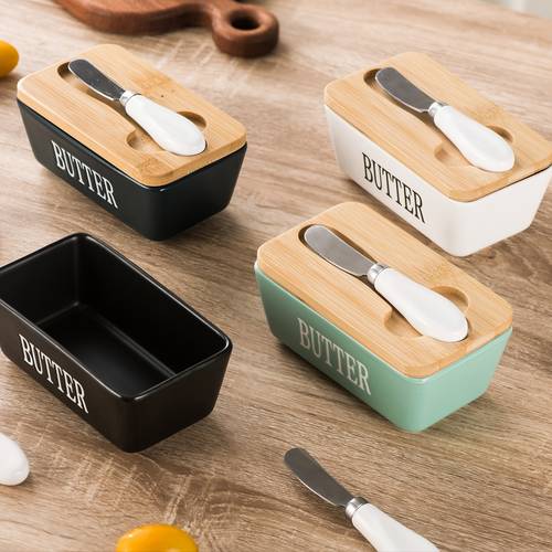 ceramic butter dish with lid ceramic countertop butter keeper with knife and silicone sealing for gift and party