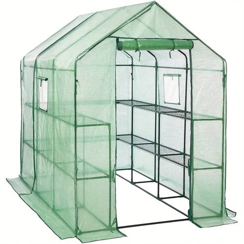 greenhouse film greenhouse walk in tomato greenhouse pe mesh film 14 shelves and 2 windows stable garden balcony 145 x 212 x 198cm green