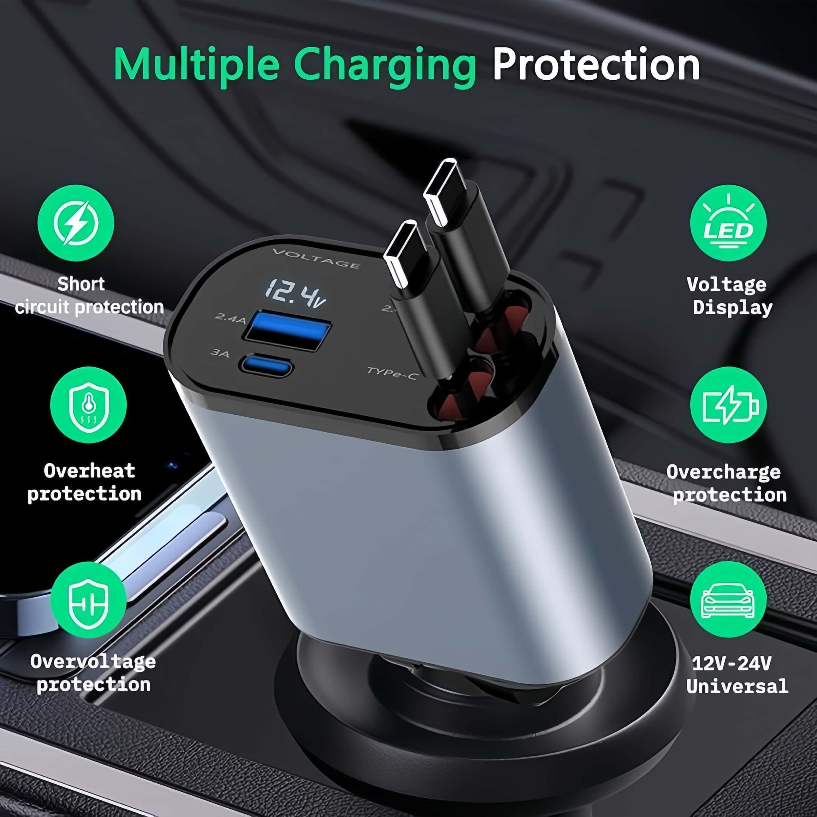 

66w Car Charger! Retractable And Bendable, 60w Car Phone Charger, Retractable ( ) And 2 Usb Car Charger Adapter, Compatible 15 Pro//14/13/12/11, Samsung, Huawei, Xiaomi And