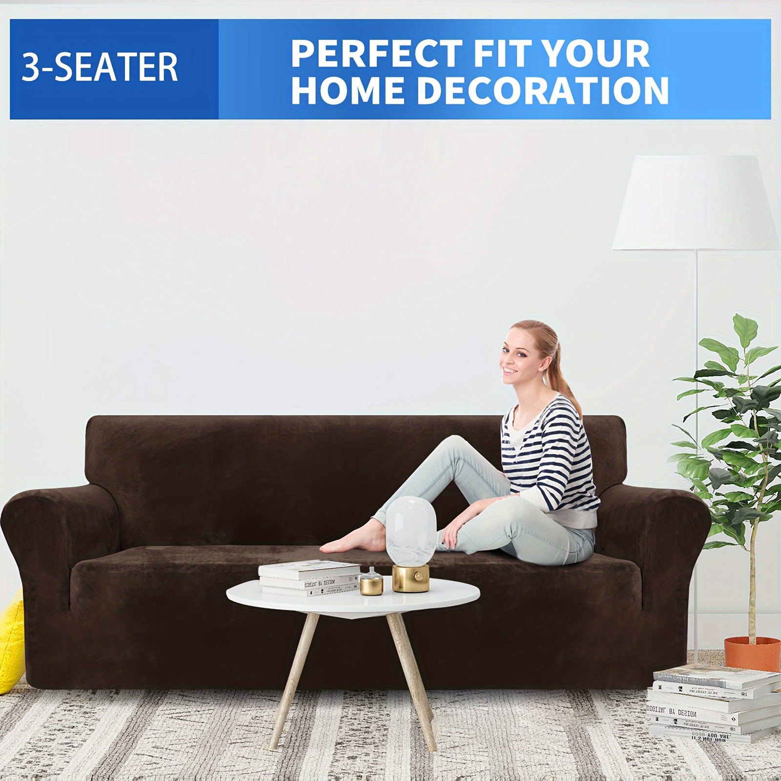 TEMU 1pc Thick Velvet Sofa Cover, Suitable For , Elastic Sofa Cover For 1/2/3/4 , Full Coverage Sofa Protector With Elastic Bottom, 360° Sofa Cover,