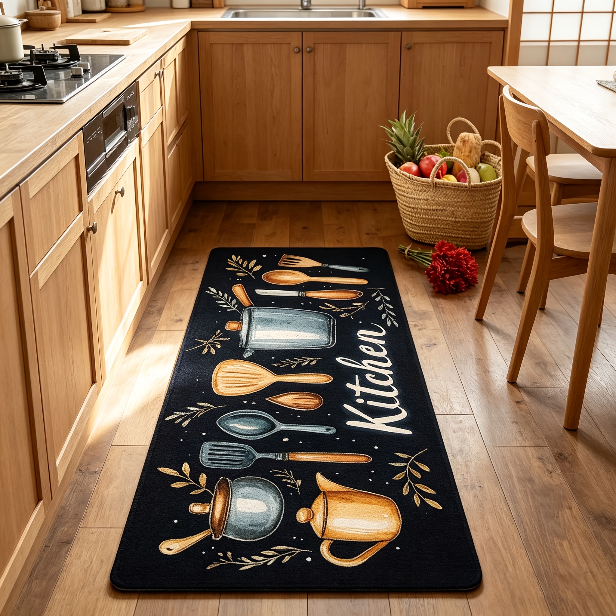 TEMU Tapis de cuisine 1 pièce, 0,39 pouce d'épaisseur, impression à plat 2D HD avec alimentaires , convient pour couloirs, balcons et décoration