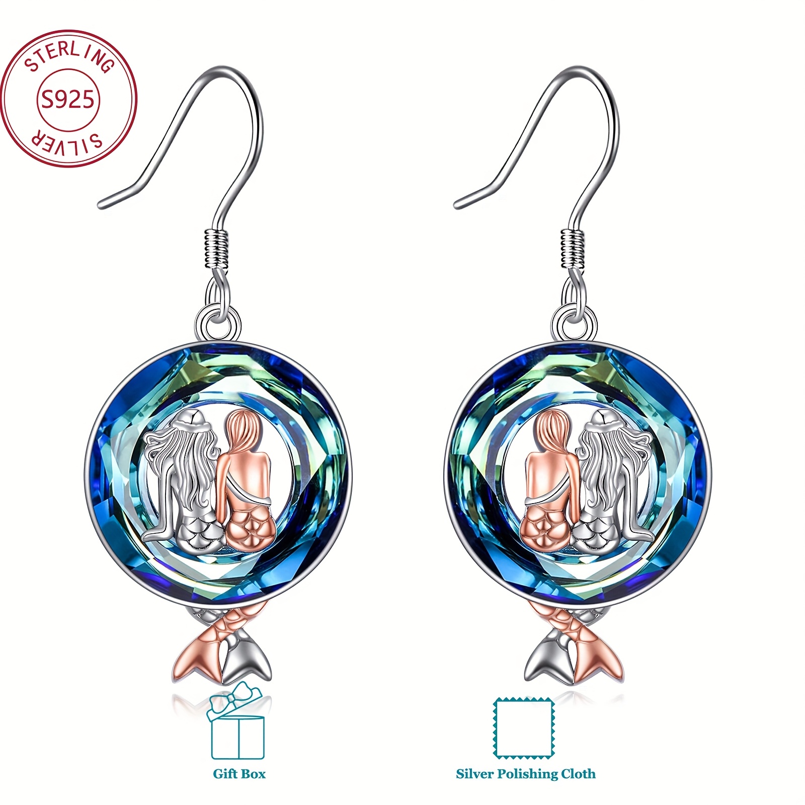 Mermaid Earrings in S925 Sterling Silver, Gift for Her