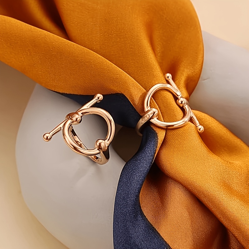 TEMU 1pc Upgraded Small Geometric Scarf Ring Brooch Women Fashion Unique Round Striped Shawl Scarf With Buckle Wrap Buckle Ring Evening Dress