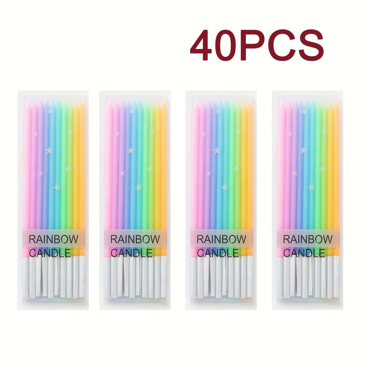 Image of 20/40/60pcs Rainbow Birthday Candles, Tall And Thin Birthday Cake Candle Suit, Rainbow Cupcake/cake Decoration For Birthday Party, Christmas, Halloween
