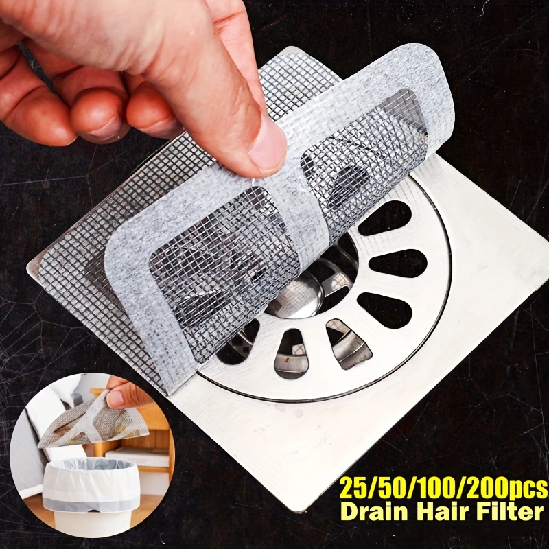 

25/50//200pcs Disposable Shower Drain Hair For Shower, Hair Shower Drain Bathtub Stopper, Mesh Stickers Filter Sink Strainer Stickers, Bathroom Tools