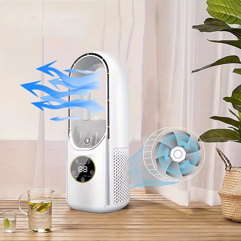 

compact Design" Portable Bladeless Air Conditioner Fan With Night Light - 6-speed Humidifier & Purification, Quiet Usb Desktop Tower Cooler For Bedrooms & Rooms