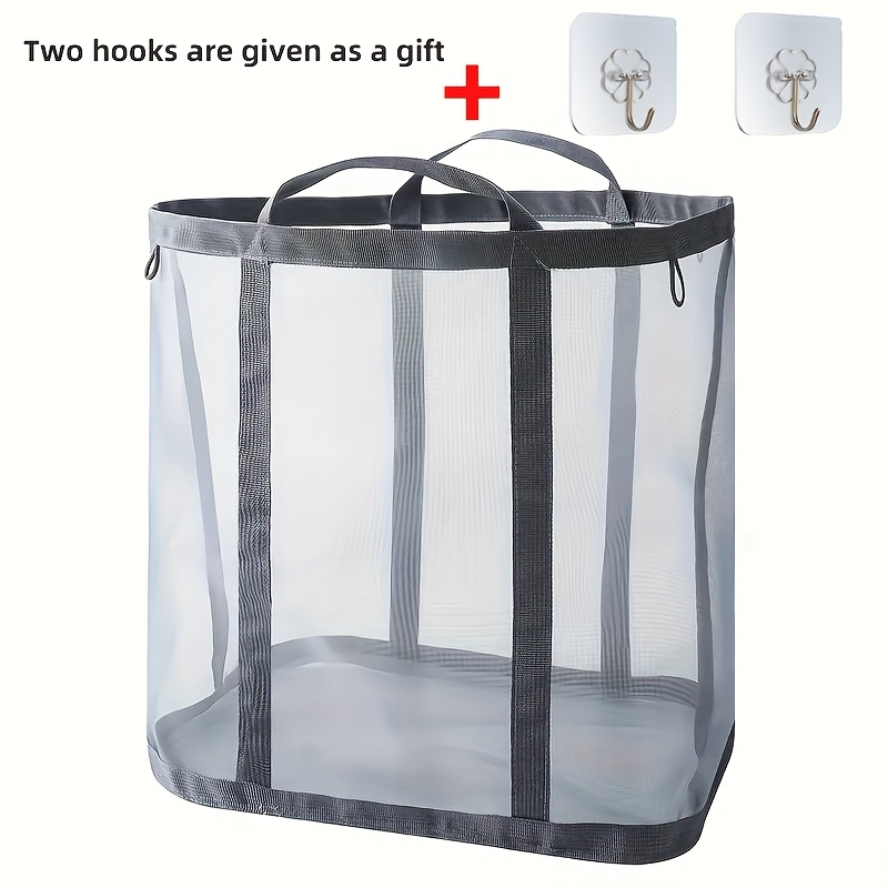 TEMU 1 Extra Large Foldable Mesh Laundry Basket With Handle - Portable Storage Bag, Suitable For Clothes, Home, Travel And Laundry Organizer,