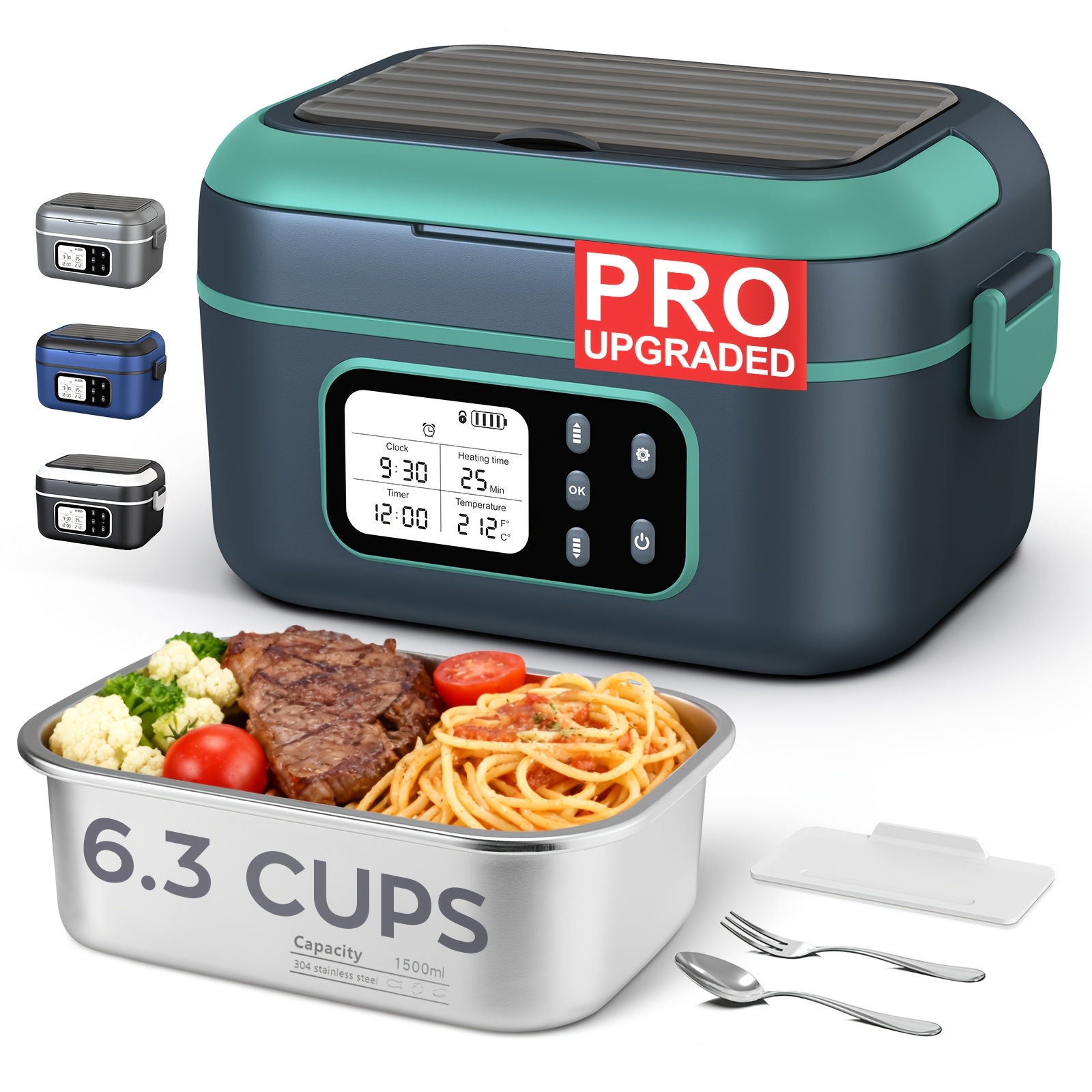 TEMU Lunch , Touch Screen Wireless Heating Food Warmer, 27000mah Large Battery (6 X 4500mah), 6.3 Cups (1.5l) 304 Stainless Steel Heated Lunch