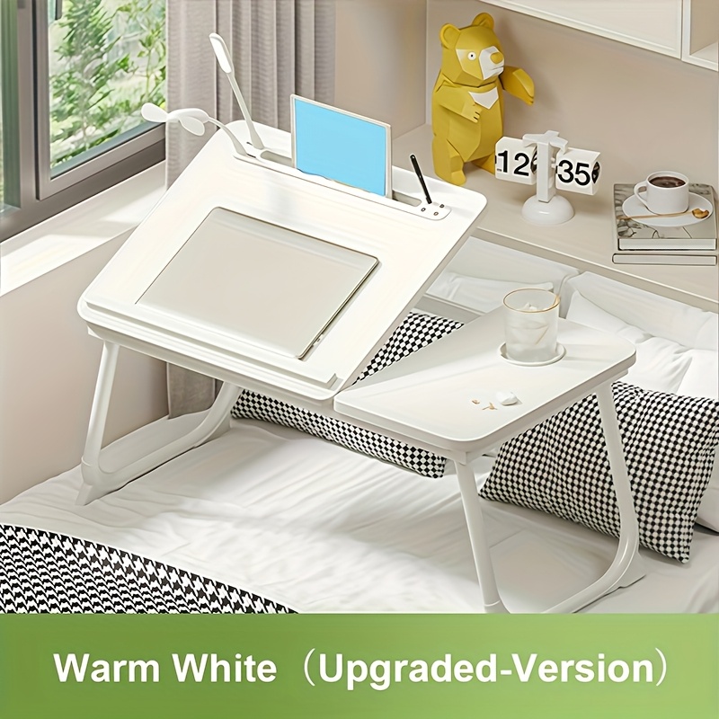 TEMU Portable Laptop Desk With Cup Holder, Mobile Height & Angle Adjustable Bed Table, Folding Multi-functional Tray Stand With Tablet Slot. Sturdy &